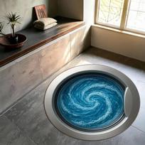 3D Rug Ocean Vortex Rug Deep Sea Hole Carpet Whirlpool Illusion Mat Round Depth Rug Optical Floor Art Sea Abyss Rug Blue Swirl 40x40cm black