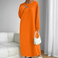 Women's -color Fashionable Long-sleeved Round-neck Dress XL šafranas