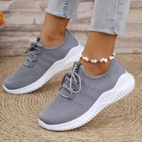 Womens Breathable Knitted Thick Sole Sports Shoes Casual Laced Outdoor Shoes Comfortable Low Top Running Shoes 36 pilka