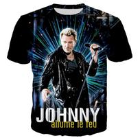 Populiariausio pop dainininko Johnny Hallyday 3D spausdinti marškinėliai Vyrams Moterims Roko Atsitiktiniai Gatvės drabužiai Hip Hop Harajuku Viršutiniai drabužiai 5XL gray