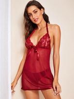 European and American erotic underwear sexy neck mesh perspective women's nightgown L bordinė
