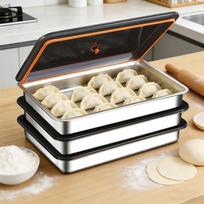 Food-Grade Stainless Steel Dumpling Freezer Storage Box 1x 2600ml Dumpling Box without Lid gray