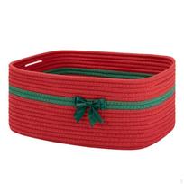 Dekoratyvus vidutinio dydžio pintas medvilninis virvės krepšys su rankena Red-green-red Bow