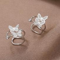 Silver Double Butterfly Ear Cuff No Piercing Sparkly Textured Butterfly Non-Pierced Clip On Ear Jewelry for Women sidabras