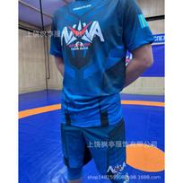 Mens MMA Wrestling Training Set Short Sleeve T-Shirt Shorts Sportswear Lightweight Casual Athletic Wear XXS blue