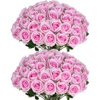 100PCS White Roses Artificial Flowers Bulk Fake Velvet Rose with Bendable Long Stems for Wedding Home Arrangement Event Parties 100 pcs