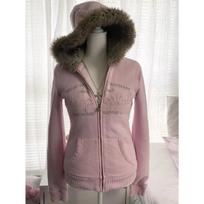 KOSY Vintage Letter Fur Collar Hooded Sweatshirt Autumn Winter Zipper Y2K Retro Fleece Jacket Harajuku Embroidery Plush Dark Fashion M rožinė