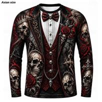 Halloween Men's Cool Skulls Skeleton Bat T Shirt Long Sleeve T shirt 3D Print Crew Neck Shirt Fashion shirt S gray