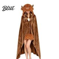 Coral Fleece Blanket Hoodie Animal Wearable Hoodie Adults Oversized Sweatshirt Lightweight Warm Sleepwear Halloween Cosplay Costume Plush E brown