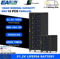 EASUN POWER LiFePO4 48V 300AH 200AH 100AH Battery Pack 51.2V 15KW Lithium Solar Battery Rechargeable Battery 6000 + Cycles