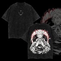 Anime Jujutsu Kaisen Ryomen Sukuna Graphic T Shirt Men Women Clothing Casual Cotton Tshirt Vintage Washed T-shirt Harajuku Tops M gray