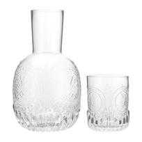 1L Water Carafe Set Vintage Bedside Water Carafe and Cup Thick Glass Versatile for Home Bedroom Use Transparent white