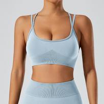 Summer Back With Cross Bra, Wearing Shock-Absorbing Running And Fitness Clothes, Sports Underwear, Yoga Clothes, Vest For Women L beige