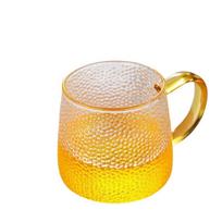 Single layer Glass Cup with Handle Hammer Pattern Transparent Glass Juice Drink Tea Drinking Water Cup Household Milk Tea Cup 201-300ml beige