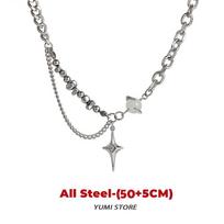 Hip Hop Cross Star Necklace For Men Women Titanium Steel Crystal Ball Sweater Chain Unisex  Trendy Street Accessories gray