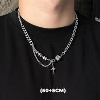 Hip Hop Cross Star Necklace For Men Women Titanium Steel Crystal Ball Sweater Chain Unisex  Trendy Street Accessories beige
