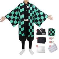 Kimetsu Slayer Demon No Yaiba Kamado Nezuko Cosplay Costume Kimono Suit Robes Kamado Tanjirou Costume,L blue