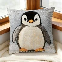Cute Baby Penguin Pillow Cover 2D Faux Print Adorable Arctic Animal Cushion Case For Sofa Bed Couch Cozy Kids Nursery Home Peach skin 30*30(CM)-1Pcs gray