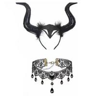 Demon Horn Headband Halloween Cosplay Costume Accessory With Plastic Material For Party Wear Headband Necklace black