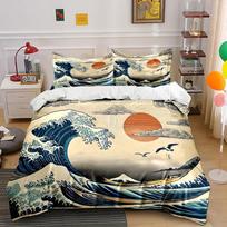 Majestic waves embracing serenity. Bedding sets Duvet covers Pillowcases(1* Duvet Cover 2* Pillowcases without duvet insert) 155x200cm gray