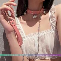 Vintage Bell Choker Collar Necklace with Leash for Women Punk Gothic Jewelry white