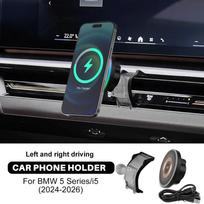 Magnetic Car Phone Holder For BMW 5 Series i5 G60 2024 2025 2026 Mobile Phone Air Vent Mount Holder In Magnet Holder for iPhone 1pc Wireless Charger black