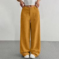 Velvetinės kelnės moterims Laisvalaikio Elastingas juosmuo Tiesios kojos Laisvos patogios kelnės su kišenėmis XXL brown