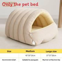 Dog And Cat Warm Enclosed Pet House With Washable Polyester Fabric For Cold Seasons Beige,M