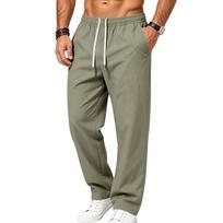 Men's Elastic Waist Drawstring Casual Pants Lightweight Breathable Loose Straight Leg Trousers with Side Pockets for Daily Outdoor Travel L armijos žalia spalva