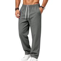 Men's Elastic Waist Drawstring Casual Pants Lightweight Breathable Loose Straight Leg Trousers with Side Pockets for Daily Outdoor Travel XXXL tamsiai pilka spalva
