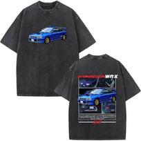 Anime Initial D Drift AE86 Vintage Washed T Shirt Takumi Fujiwara R34 Skyline GTR JDM Car T-shirt Casual Short Sleeve T-shirts 5XL black