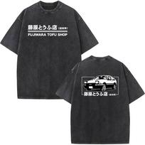 Anime Initial D Drift AE86 Vintage Washed T Shirt Takumi Fujiwara R34 Skyline GTR JDM Car T-shirt Casual Short Sleeve T-shirts 5XL gray