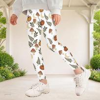 Girls White Floral Pumpkin Ghost Printed Full Length Stretch Fitted Yoga Leggings 140 white