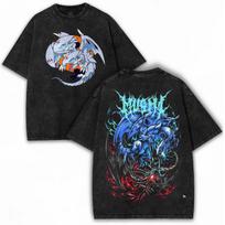 Anime Yu-Gi-Oh Blue Eyes White Dragon Graphic Tee Men Women Clothing Washed Cotton Tshirt Vintage T-shirt Harajuku T Shirt 3XL black