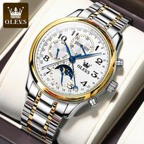 OLEVS 6667 Business Luxury Men Automatic Mechanical Watch Dual Calendar Waterproof Moon Phase Original High-end Man Wristwatch gray