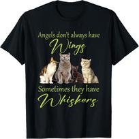 Angels Don't Always Have Wings They Have Whiskers T-Shirt, Small, Black L gray