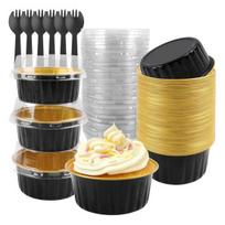 Aliuminio folijos keksiukų formelės Mini keksiukų formelės Vienkartinė kepimo forma Mousse, pudingui, pyragaičiams Asmeninio dydžio kepimo skarda 50pcs beige