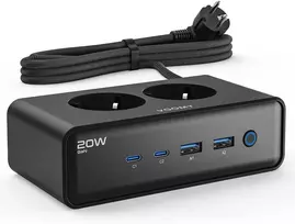 Voomy maitinimo ilgintuvas su 4 USB jungtimis, 2 lizdais, 65 W ir 2 m laidu S20