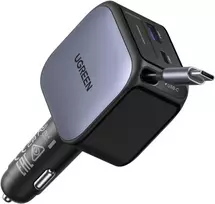 UGREEN automobilinis įkroviklis 60 W su įtraukiamu USB-C laidu, USB-C ir USB-A, EC602
