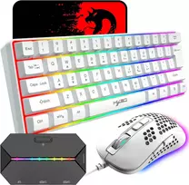Klaviatūra KUIYN žaidimų klaviatūros ir pelės rinkinys su konsolių adapteriu, 61 klavišo RGB, 2400 DPI, 4 viename, baltas