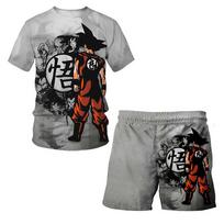 Animacinis Dragon Ball Z Marškinėliai Vaikams Viršutinė dalis Marškinėliai Šortai Dviejų dalių Rinkinys Vasaros Berniukų Marškinėliai+Šortai Paplūdimio Kelnės 2XL black