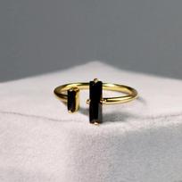 Huajie Unisex's Asymmetric Black Onyx Alloy Open Rings Simple Elegant Banquet Ladys New Ring  Accessories Tide Open Ring juoda