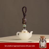 Luminous Teapot Keychain Pendant: Mini Mahjong Handle Ornament black