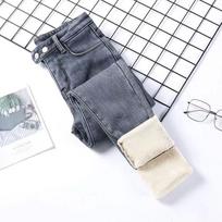 Žieminiai Šilti Velūriniai Džinsai Moteriškos Laisvalaikio Kelnės Pantalon Džinsinės Kelnės Y2K Džinsai Minkšti Leginsai 29 gray