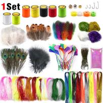 Fly Tying Material Feather and Dubbing Bulk Starter kit, Crystal Tinsel Tying Thread &Hooks Sets For Fishing Lover black