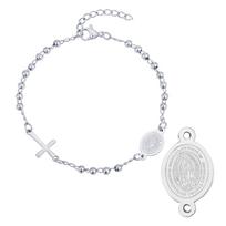 Stainless Steel Virgin Mary St Benedict Cross Bracelet, Bead Chain Bracelet Women Religious Jewelry white