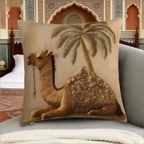 Boho Camel Palm Tree Pillow Cover Faux Embroidery Print Moroccan Desert Cushion Case For Sofa Bed Couch Ethnic Home Decor Camel Peach skin 30*30(CM)-1Pcs beige
