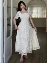 2026 European and American women's clothing women's tulip pattern square collar short-sleeved medium and long skirt summer banquet XXL balta