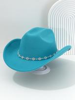 Solid fedora felt cowboy hat bohemian top hat rhombus rhombus curved brim pastoral trip M（56-58cm） blue