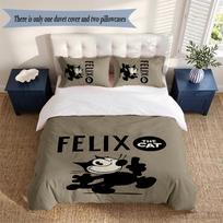 Felix the Cat 3‑Piece Bedding Set Soft Microfiber Duvet Cover Pillowcases Comfortable Bed Linen for Bedroom Decoration 135cmx200cm gray